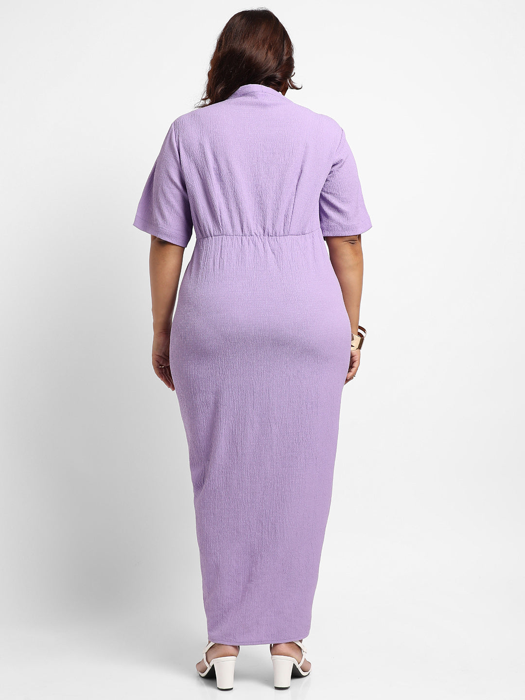 Lavender Button-Front Ruched Dress