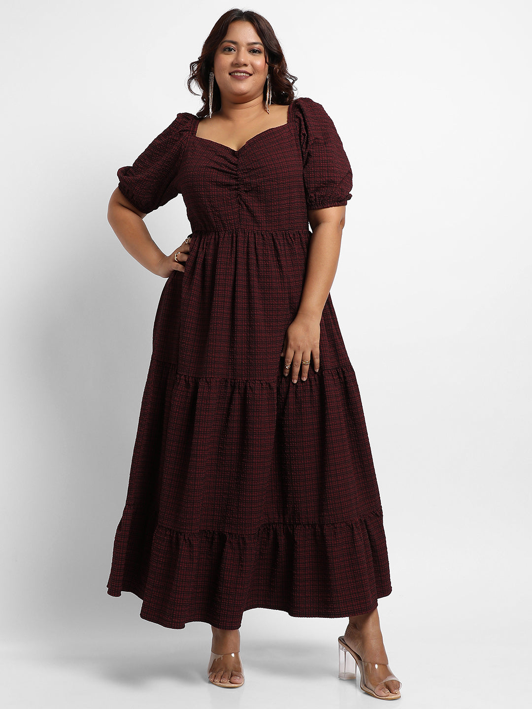 Maroon Red Three-Tier Dress