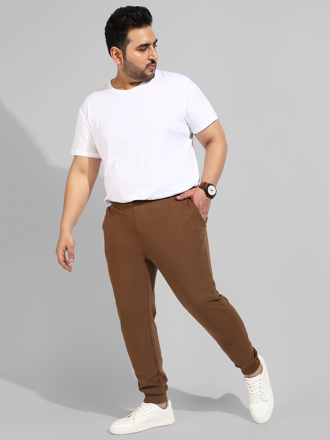 Cotton Solid Brown Regular Fit Trackpants
