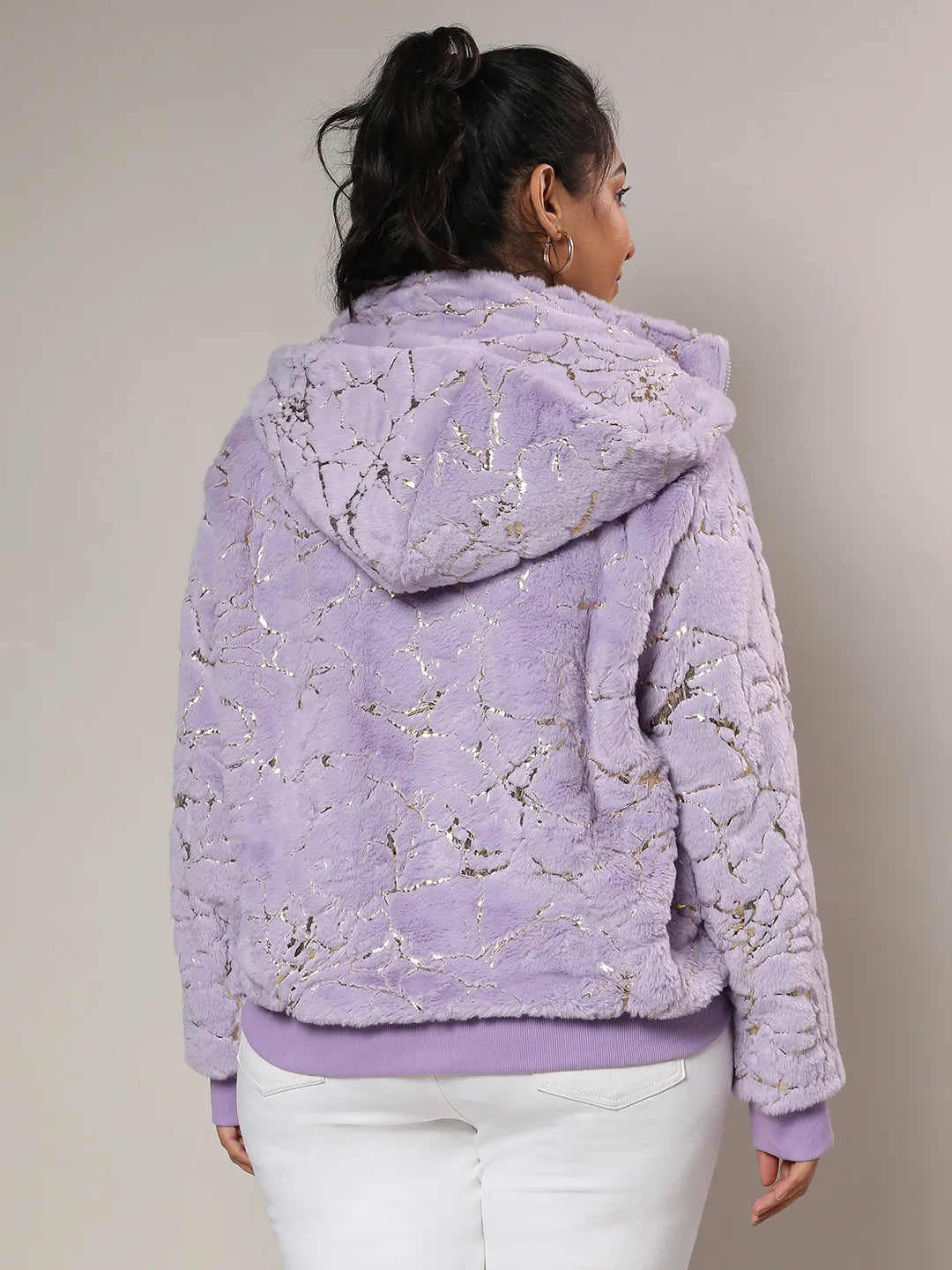 Lilac Metallic Veined Faux Fur Jacket